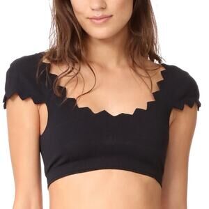 Marysia Swim Mexico Zigzag Cap-Sleeve Swim Top in Black M